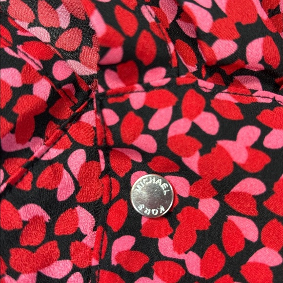 MICHAEL Michael Kors Red Pink Patterned long rollup sleeves full zip up shirt - Picture 11 of 12